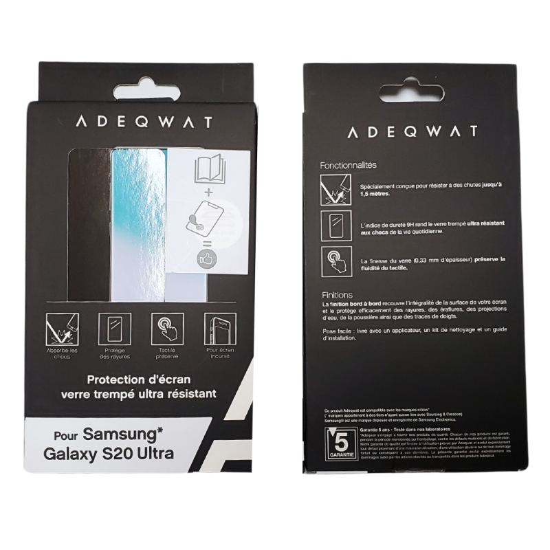 Verre Trempé Intégral ADEQWAT pour Samsung Galaxy S20 Ultra — Accessoire · Smarty Paris 18e